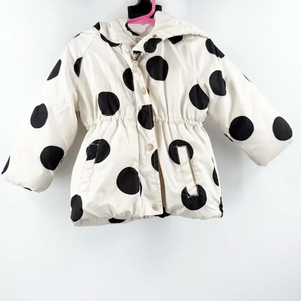 CARTER'S Coat Size 2T Toddler Girl Big Polka Dot Puff Fleece Black Cream Winter